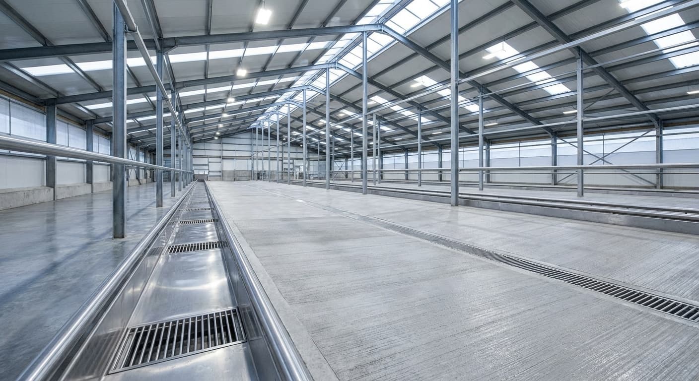 40×80 Dairy Barn Design: Slopes That Simplify Wash-Down Compliance